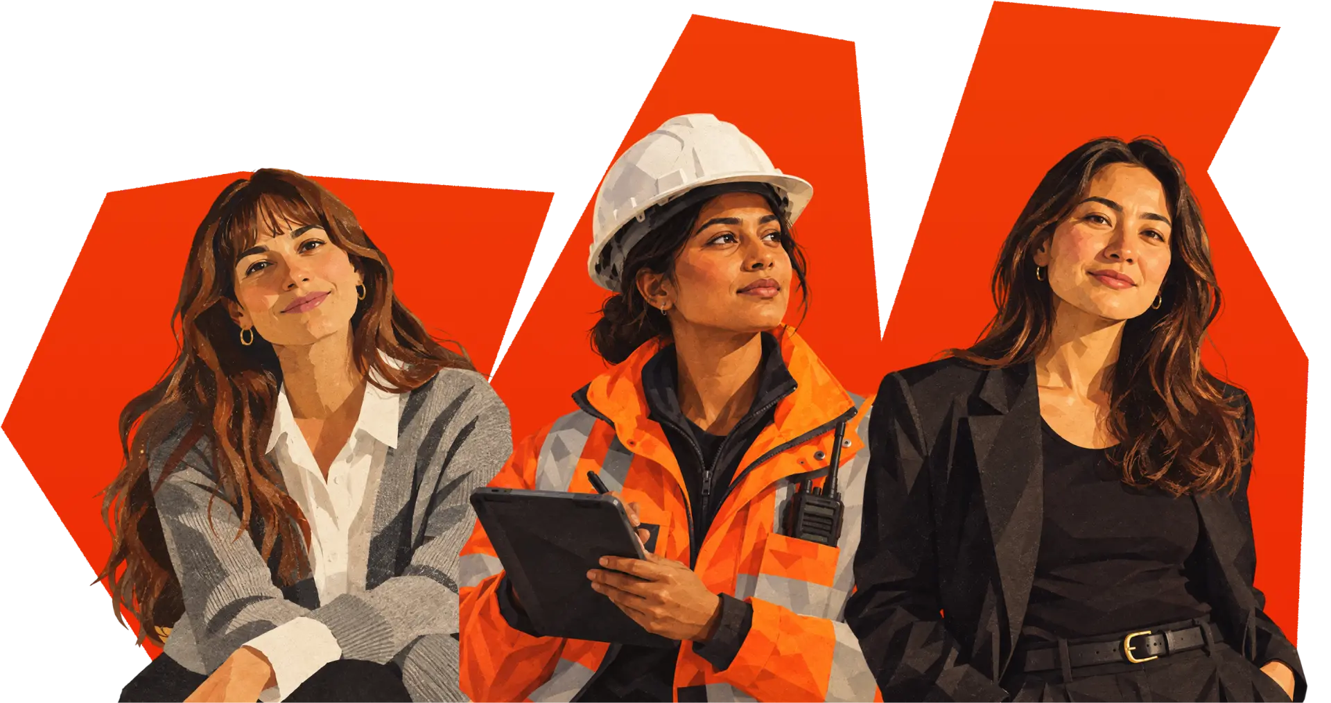 Illustration of construction workers and a site leader sitting together.